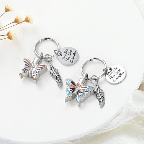Yinplsmemory Cremation Jewelry Butterfly Urn Keychain for Ashes for Women-Now She Flies with Butterfly Urn Keyring in Saudi Arabia