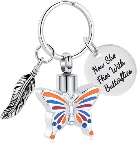 Yinplsmemory Cremation Jewelry Butterfly Urn Keychain for Ashes for Women-Now She Flies with Butterfly Urn Keyring in Saudi Arabia