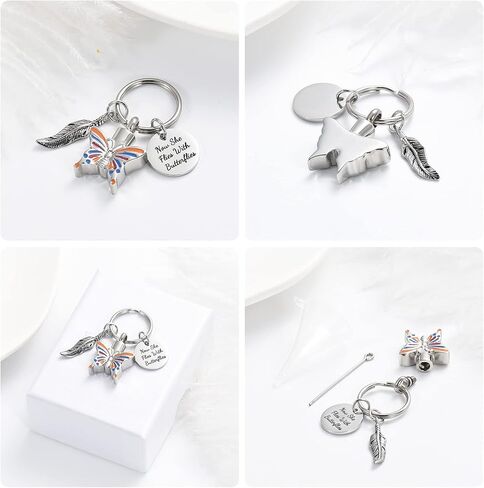 Yinplsmemory Cremation Jewelry Butterfly Urn Keychain for Ashes for Women-Now She Flies with Butterfly Urn Keyring in Saudi Arabia