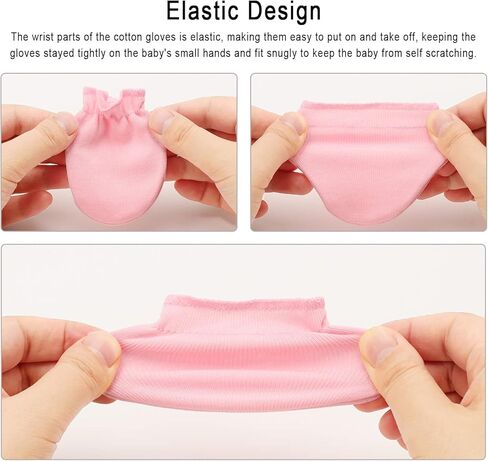 قفازات BQUBO لحديثي الولادة والأطفال الصغار لا تسبب الخدش، قفازات معصم مرنة من القطن لا تسبب الحساسية للأطفال من عمر 0 ​​إلى 6 أشهر للأطفال الأولاد والبنات in Kuwait