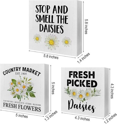 علامات صندوق خشبي من ديزي مكونة من 3 قطع عبارة ديزي صينية متدرجة علامات خشبية ديكور زهور الأقحوان مجموعة علامات كتلة خشبية لتزيين الطاولة المركزية لمكتب الرف المنزلي in Kuwait