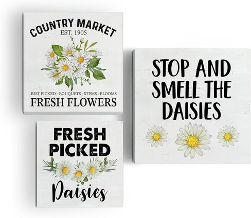 علامات صندوق خشبي من ديزي مكونة من 3 قطع عبارة ديزي صينية متدرجة علامات خشبية ديكور زهور الأقحوان مجموعة علامات كتلة خشبية لتزيين الطاولة المركزية لمكتب الرف المنزلي in Kuwait