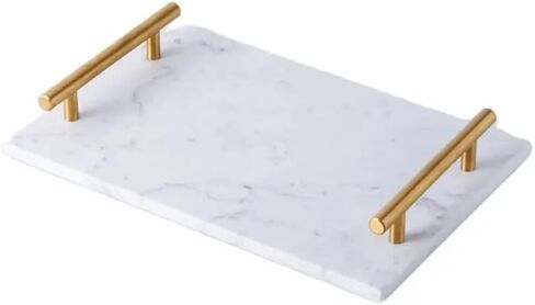 صينية رخامية بيضاء من أولبيا بمقبض ذهبي، صينية تقديم الإفطار، صينية عطر مستطيلة الشكل، (رخام أبيض) in Kuwait