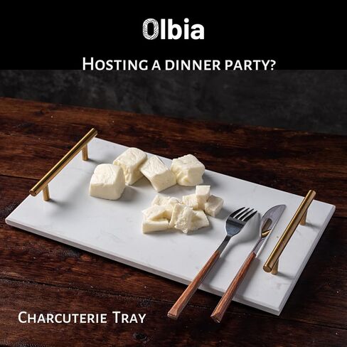 صينية رخامية بيضاء من أولبيا بمقبض ذهبي، صينية تقديم الإفطار، صينية عطر مستطيلة الشكل، (رخام أبيض) in Kuwait