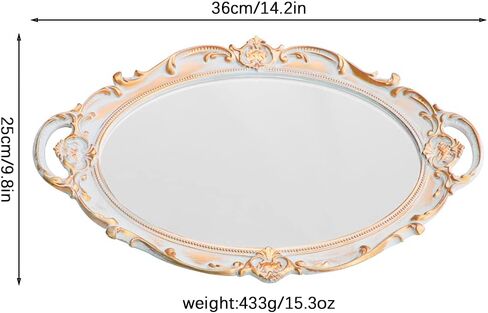 صينية مرآة مزخرفة من LZYMSZ، صينية عرض بيضاوية عتيقة للعطور والمكياج والمجوهرات وصينية مستحضرات التجميل وصينية تقديم لغرفة الملابس وغرفة النوم وغرفة المعيشة in Kuwait