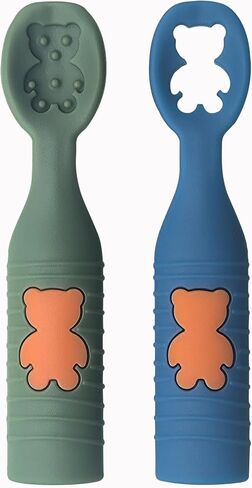 EAFBAO 2PCS Silicone Baby Spoons Set - Baby Led Weaning Spoons for Aged 6+ Months - Baby Teething Spoons - First Stage Baby Training Spoons for Self Feeding; Dishwasher and Boil Safe; Blue/Green in Saudi Arabia