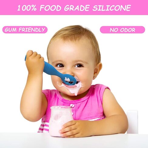 EAFBAO 2PCS Silicone Baby Spoons Set - Baby Led Weaning Spoons for Aged 6+ Months - Baby Teething Spoons - First Stage Baby Training Spoons for Self Feeding; Dishwasher and Boil Safe; Blue/Green in Saudi Arabia