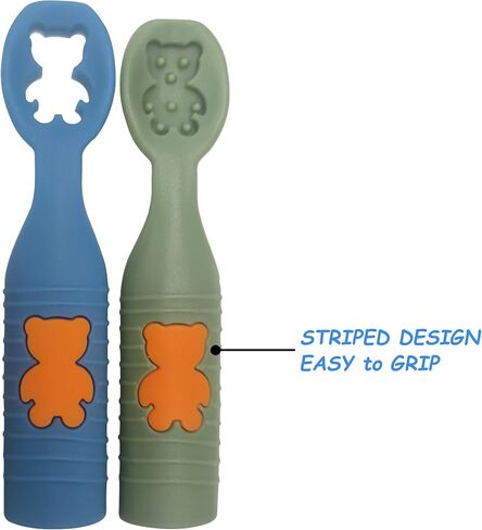 EAFBAO 2PCS Silicone Baby Spoons Set - Baby Led Weaning Spoons for Aged 6+ Months - Baby Teething Spoons - First Stage Baby Training Spoons for Self Feeding; Dishwasher and Boil Safe; Blue/Green in Saudi Arabia