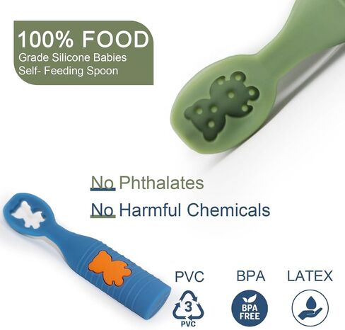 EAFBAO 2PCS Silicone Baby Spoons Set - Baby Led Weaning Spoons for Aged 6+ Months - Baby Teething Spoons - First Stage Baby Training Spoons for Self Feeding; Dishwasher and Boil Safe; Blue/Green in Saudi Arabia