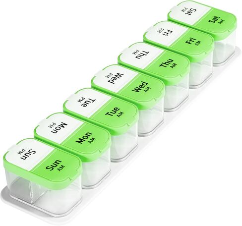 منظم حبوب الدواء الأسبوعي الكبير مرتين في اليوم، منظم صندوق حبوب الدواء اليومي الكبير صباحًا ومساءً، علبة حبوب منع الحمل المحمولة القابلة للفصل سهلة التتبع، حاوية كبيرة مكونة من 14 حجرة شفافة للأدوية والفيتامينات والمكملات الغذائية in Kuwait