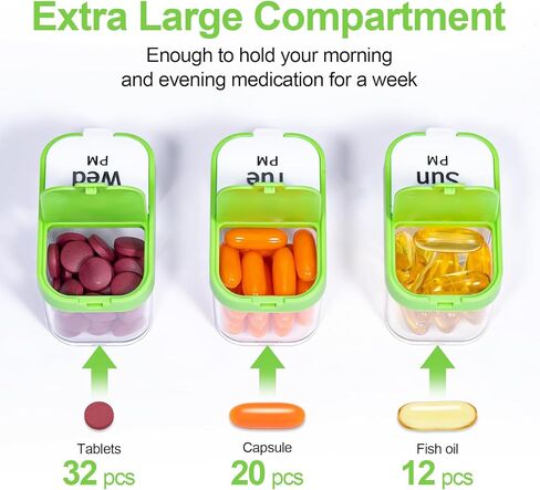 منظم حبوب الدواء الأسبوعي الكبير مرتين في اليوم، منظم صندوق حبوب الدواء اليومي الكبير صباحًا ومساءً، علبة حبوب منع الحمل المحمولة القابلة للفصل سهلة التتبع، حاوية كبيرة مكونة من 14 حجرة شفافة للأدوية والفيتامينات والمكملات الغذائية in Kuwait