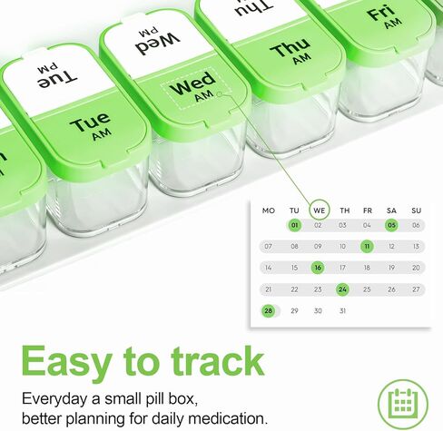 منظم حبوب الدواء الأسبوعي الكبير مرتين في اليوم، منظم صندوق حبوب الدواء اليومي الكبير صباحًا ومساءً، علبة حبوب منع الحمل المحمولة القابلة للفصل سهلة التتبع، حاوية كبيرة مكونة من 14 حجرة شفافة للأدوية والفيتامينات والمكملات الغذائية in Kuwait
