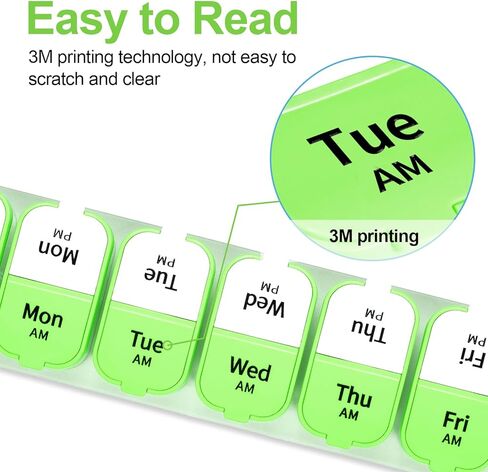 منظم حبوب الدواء الأسبوعي الكبير مرتين في اليوم، منظم صندوق حبوب الدواء اليومي الكبير صباحًا ومساءً، علبة حبوب منع الحمل المحمولة القابلة للفصل سهلة التتبع، حاوية كبيرة مكونة من 14 حجرة شفافة للأدوية والفيتامينات والمكملات الغذائية in Kuwait