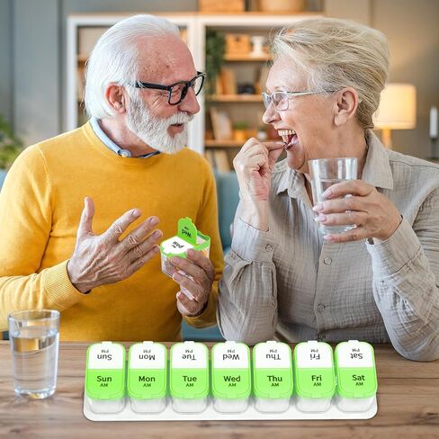 منظم حبوب الدواء الأسبوعي الكبير مرتين في اليوم، منظم صندوق حبوب الدواء اليومي الكبير صباحًا ومساءً، علبة حبوب منع الحمل المحمولة القابلة للفصل سهلة التتبع، حاوية كبيرة مكونة من 14 حجرة شفافة للأدوية والفيتامينات والمكملات الغذائية in Kuwait