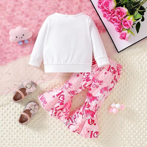 WOLBAY طفل رضيع فتاة عيد الحب الزي كم طويل الحب طباعة القطن قمم تي شيرت البلوز + طفل جرس قيعان الزي in Kuwait