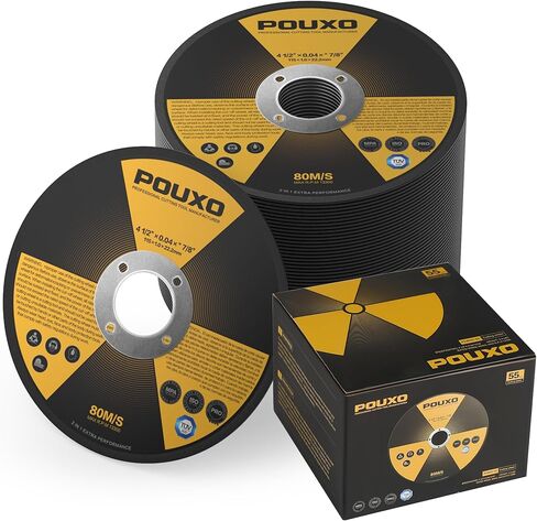 POUXO 55 حزمة قطع العجلات 4 1/2 بوصة، رقيقة جدا 4.5 بوصة × 0.04 بوصة × 7/8 بوصة قطع عجلة للمعادن والفولاذ المقاوم للصدأ، قرص قطع طاحونة زاوية الخدمة الطويلة in Kuwait