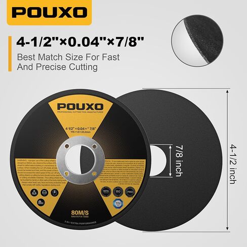 POUXO 55 حزمة قطع العجلات 4 1/2 بوصة، رقيقة جدا 4.5 بوصة × 0.04 بوصة × 7/8 بوصة قطع عجلة للمعادن والفولاذ المقاوم للصدأ، قرص قطع طاحونة زاوية الخدمة الطويلة in Kuwait