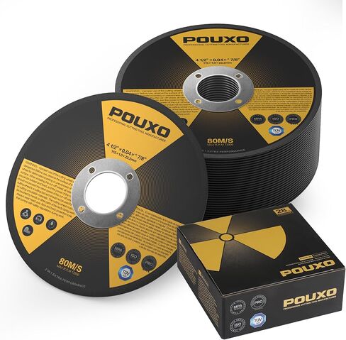 POUXO 55 حزمة قطع العجلات 4 1/2 بوصة، رقيقة جدا 4.5 بوصة × 0.04 بوصة × 7/8 بوصة قطع عجلة للمعادن والفولاذ المقاوم للصدأ، قرص قطع طاحونة زاوية الخدمة الطويلة in Kuwait