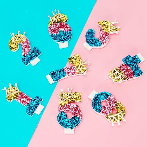 شموع أرقام عيد الميلاد من UVTQSSP مقاس 2.76 سم من الألماس الأزرق، زينة أعلى الكعكة لمستلزمات حفلات الزفاف والذكرى السنوية، رقم الثلج 6 in Kuwait