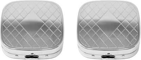 Set of 2 Square-Shaped Pocket Purse Pill Box with Mirror (Silver Etched Diamond Pattern - Engraveable) in Saudi Arabia