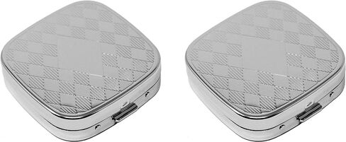 Set of 2 Square-Shaped Pocket Purse Pill Box with Mirror (Silver Etched Diamond Pattern - Engraveable) in Saudi Arabia