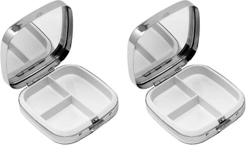 Set of 2 Square-Shaped Pocket Purse Pill Box with Mirror (Silver Etched Diamond Pattern - Engraveable) in Saudi Arabia