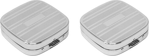 Set of 2 Square-Shaped Pocket Purse Pill Box with Mirror (Silver Etched Diamond Pattern - Engraveable) in Saudi Arabia