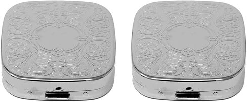 Set of 2 Square-Shaped Pocket Purse Pill Box with Mirror (Silver Etched Diamond Pattern - Engraveable) in Saudi Arabia