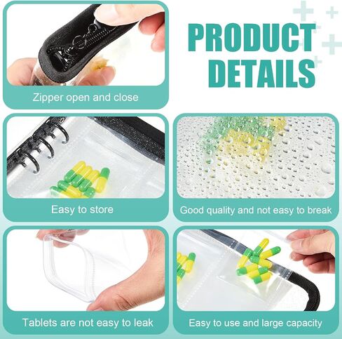Paterr Pill Pouch Bags Zippered Pill Loose Leaf Storage Bag Portable Travel Pill Organizer with Labels and 60 Self Sealing Bags Reusable Storage Medicine Bags for Pills Tablets Vitamins, Clear Black in Saudi Arabia