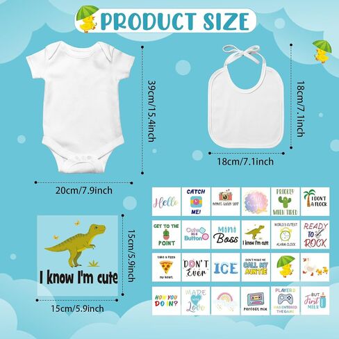 Breathffy 40 Pcs Iron on Decals Baby Shower Games White Baby Bibs Bodysuit Iron on Transfers Include 24 Funny Iron on Decals 8 Baby Bibs 8 Newborn Bodysuit for Baby Shower Gender Reveal Party in Saudi Arabia