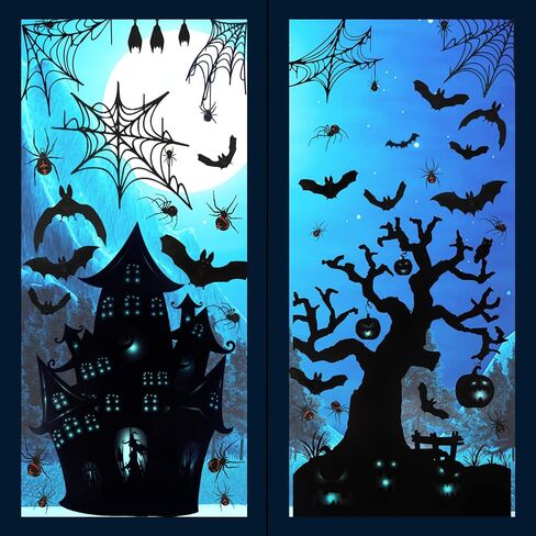 Halloween Decorations 90 PCS Halloween Window Clings Decals for Window Glass Decorations Halloween Glass Decals for Party Decorations Bat Spider Haunted Hous Spooky Door Stickers, 7.87 x 11.81 inches in Kuwait