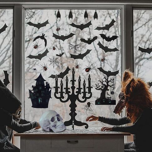 Halloween Decorations 90 PCS Halloween Window Clings Decals for Window Glass Decorations Halloween Glass Decals for Party Decorations Bat Spider Haunted Hous Spooky Door Stickers, 7.87 x 11.81 inches in Kuwait