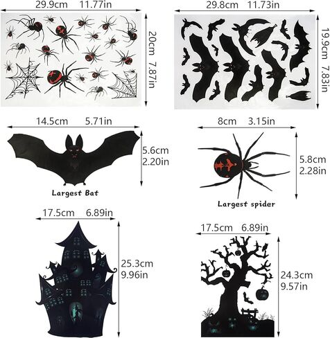 Halloween Decorations 90 PCS Halloween Window Clings Decals for Window Glass Decorations Halloween Glass Decals for Party Decorations Bat Spider Haunted Hous Spooky Door Stickers, 7.87 x 11.81 inches in Kuwait