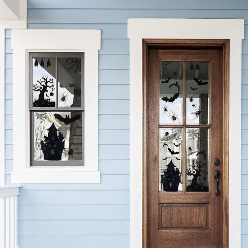 Halloween Decorations 90 PCS Halloween Window Clings Decals for Window Glass Decorations Halloween Glass Decals for Party Decorations Bat Spider Haunted Hous Spooky Door Stickers, 7.87 x 11.81 inches in Kuwait