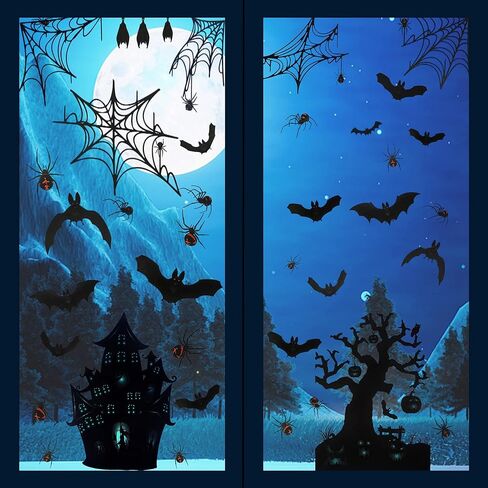 Halloween Decorations 90 PCS Halloween Window Clings Decals for Window Glass Decorations Halloween Glass Decals for Party Decorations Bat Spider Haunted Hous Spooky Door Stickers, 7.87 x 11.81 inches in Kuwait
