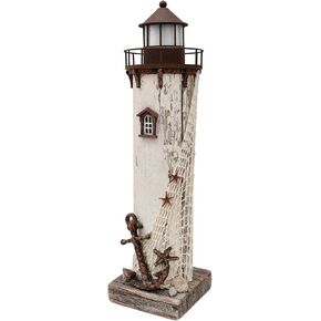 Attraction Design Wooden Lighthouse Decor, Decorative Nautical Lighthouse Rustic Ocean Sea Beach Themed Lighthouse Decoration, Handcrafted Tabletop Nautical Themed Home Decor Bathroom Decor (13“H) in Kuwait