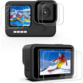 [6 قطع] شاشة حماية متوافقة مع جو برو هيرو 10/ جو برو هيرو 9 اسود، طبقة شاشة امامية + شاشة حماية من الزجاج المقوى فائقة الشفافية + واقي عدسة من الزجاج المقوى + ملحقات التركيب in Kuwait