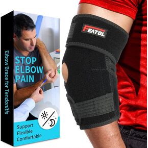 FEATOL Elbow Brace for Tendonitis and Tennis Elbow for Men and Women, Golfers Elbow Brace with Spring Stabilizer, Tennis Compression Sleeve, Elbow Support for Pain Relief, Ulnar Nerve Entrapment