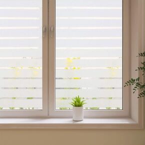 2/4 Stripe Frosted Window Film, Privacy Glass Window Sticker, Vinyl Decorative Window Decals, UV Protection Static Clings No-Glue Removable Window Film for Home Office Meeting Room(35.4 x 157.4 inch)