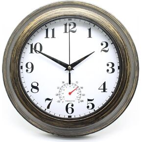 Evursua داخلي في الهواء الطلق على مدار الساعة ميزان الحرارة التحرير والسرد ساعات الحائط للماء لفناء حديقة غرفة نوم الحمام، مقاومة الطقس، غير موقوتة، تعمل بالبطارية (برونزية، 12 بوصة) in Kuwait