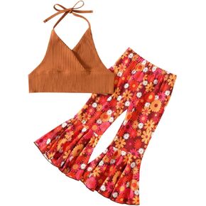 ملابس للفتيات الصغيرات ملابس بدون أكمام وقمصان قصيرة وسروال على شكل زهرة جرس سفلي مجموعة ملابس صيفية in Kuwait