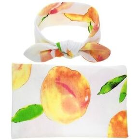 inSowni تلقي قماط بطانية ملفوفة باللون البرتقالي الخوخ مع القوس مجموعة عصابات رأس للجنسين حديثي الولادة الرضع طفلة صبي in Kuwait