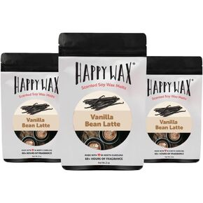 شمع الصويا بالفانيليا واللاتيه من هابي واكس يذوب الشمع المعطر الممزوج بالزيوت العطرية، مثالي لإذابة الشمع أو المكعب أو سخان التارت، 6 أونصة إجمالية متعددة العبوات in Kuwait