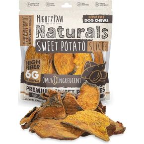 شرائح البطاطا الحلوة للكلاب من مايتي باو ناتشورالز | بطاطس حلوة مجففة طبيعية 100% للكلاب، بطاطا حلوة مجففة قليلة الدسم، مضغ البطاطا الحلوة للكلاب، بطاطا حلوة وجبات خفيفة للحيوانات الأليفة in Kuwait