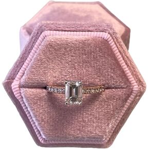 Hexagon Velvet Ring Box 1 Slot For Engagement & Wedding Ceremony Flat Lay Display & Storage (Black)