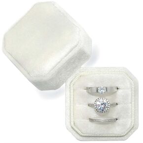 Beatilog Velvet Ring Box 3 Slots - Octagon Premium Velvet Ring Holder Handmade Three Rings Bearer for Wedding Ceremony, Proposal, Engagement, Christmas, Photography （Ivory） in Kuwait