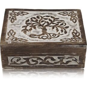 Great Birthday Gift Handmade Decorative Wooden Jewelry Box Tree Of Life Carving Jewelry Organizer Keepsake Box Treasure Chest Trinket Holder Watch Box Storage Lock Box Housewarming Gift (Brown) in Kuwait