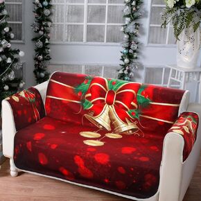 Preboun Christmas 3D Digital Printed Sofa Cover Christmas Theme Jingle Bell Print Sofa Protective Cover Washable 2 Seater Christmas Couch Cover Festival Decoration for Sitting Room Home Kids Dogs in Saudi Arabia