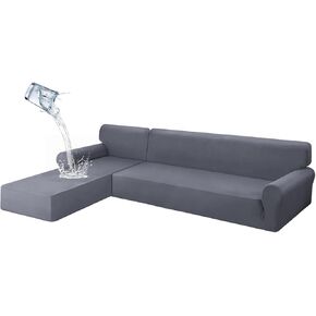 HDCAXKJ Waterproof Couch Covers for Sectional Sofa L Shape Sofa Cover Stretch Non Slip Sectional Cover 2 Piece Sectional Slipcovers Universal Pet Protector (Light Gray, 3 Seat XL Sofa + 3 Seat Chaise) in Kuwait