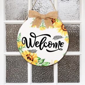 Jetec Autumn Sunflower 12 Inch Welcome Door Sign Front Gallery Decoration Farmhouse Pastoral Style Porch Round Wooden Hanging Board Is Suitable for Kitchens, Homes, Restaurants and Shops.